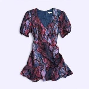 Parker Soliana Purple Silk Blend Faux Wrap Ruffle Dress Size S